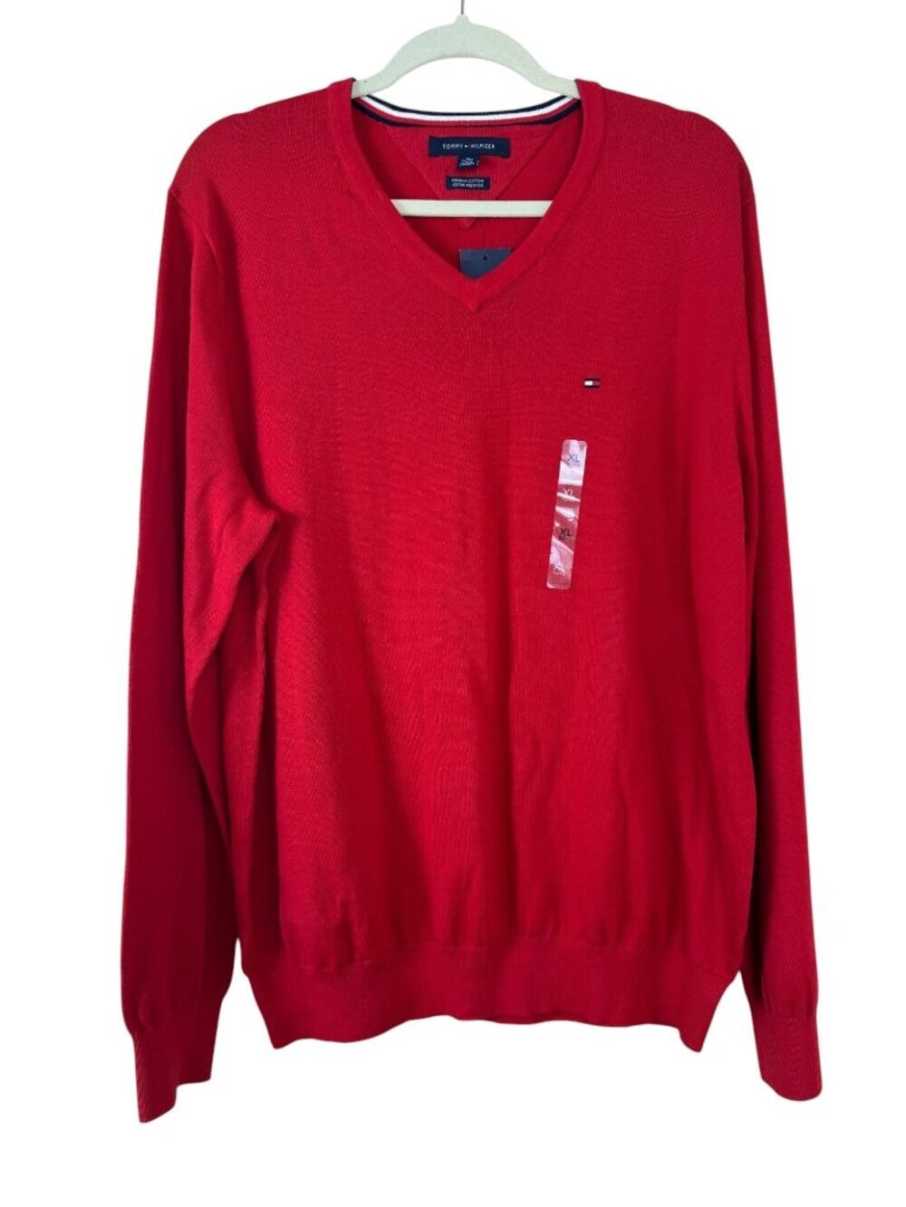 Tommy Hilfiger NEW Red V Neck Sweater Size XL 100% Cotton Preppy Classic READ